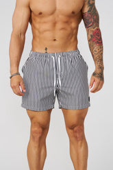 1056 - Striped Swim Shorts - Black