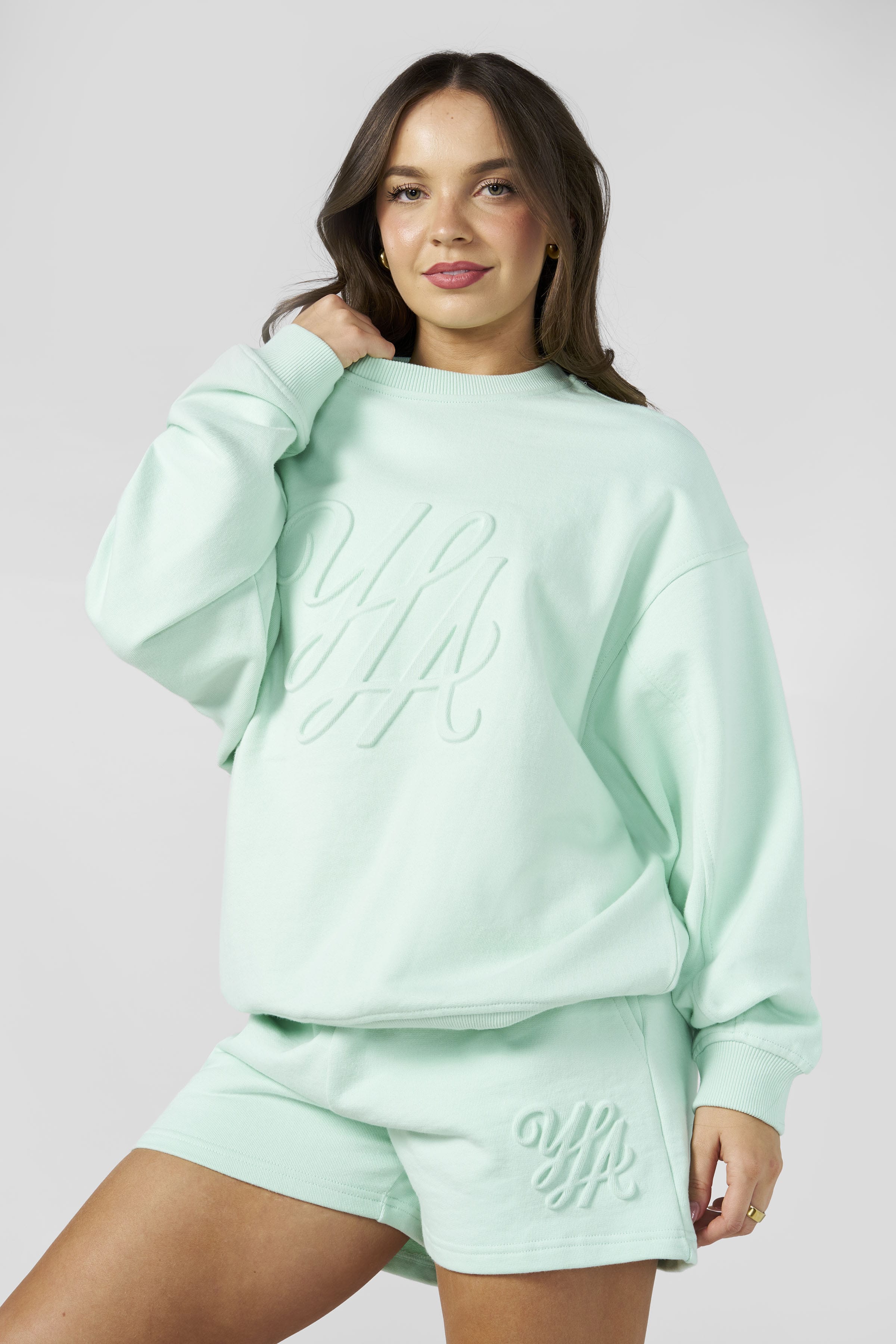 W5129 - Emblem Embossed Crewneck - Mint