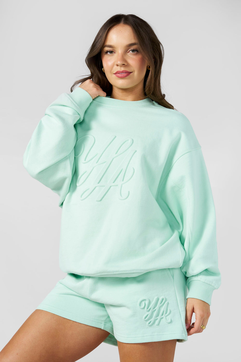 W5129 - Emblem Embossed Crewneck - Mint