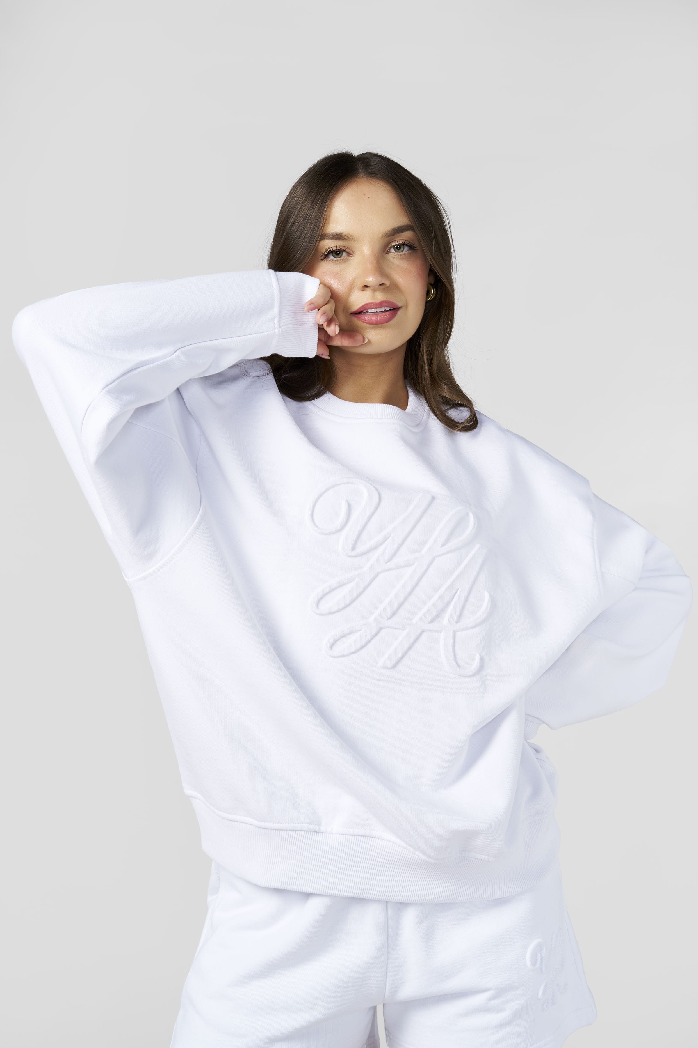 W5129 - Emblem Embossed Crewneck - White