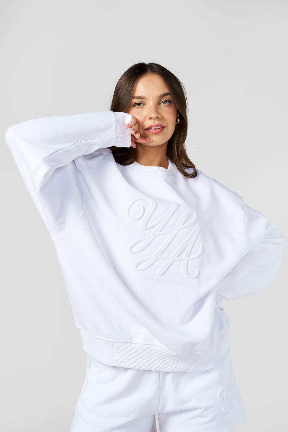 W5129 - Emblem Embossed Crewneck - White