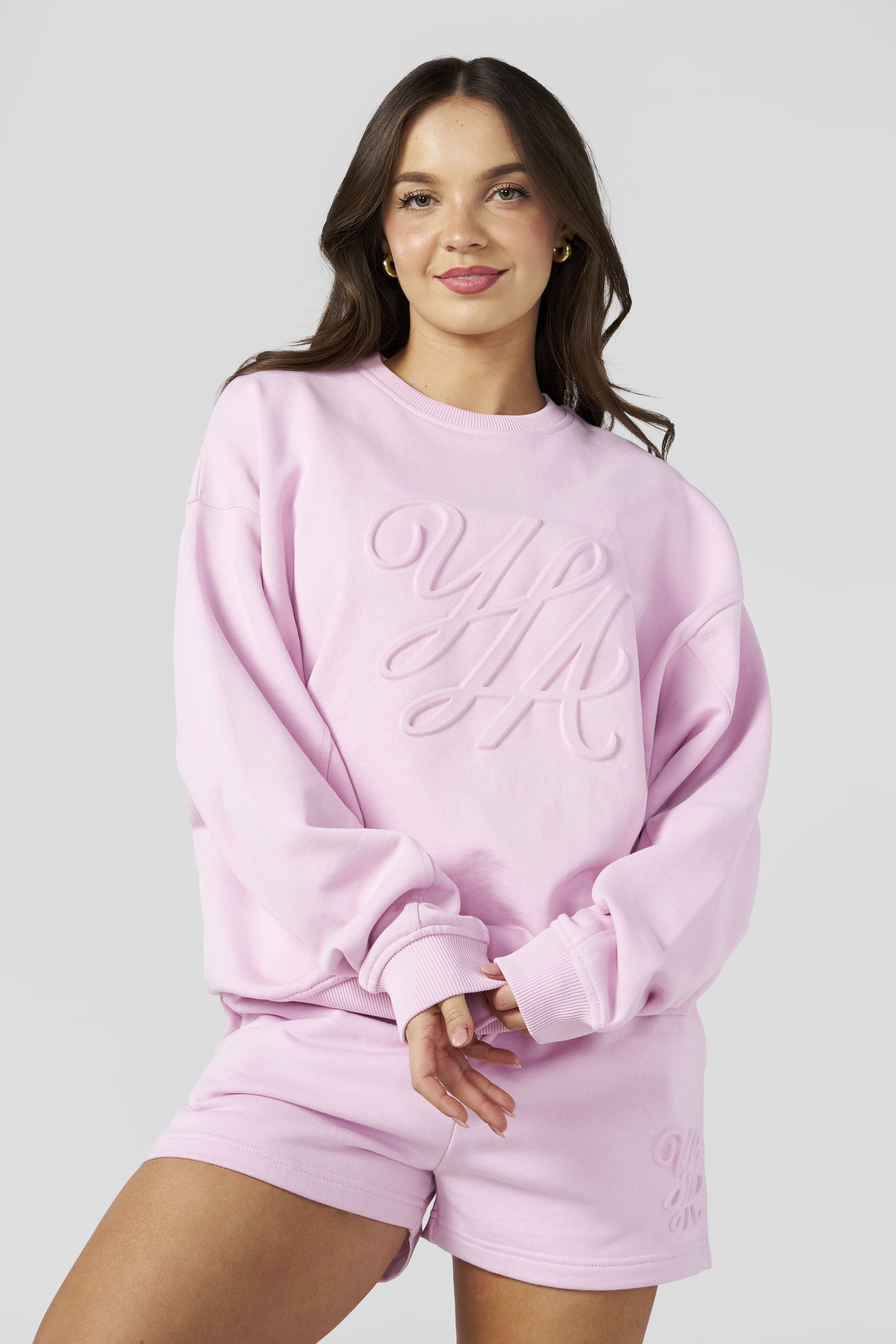 W5129 - Emblem Embossed Crewneck - Pink