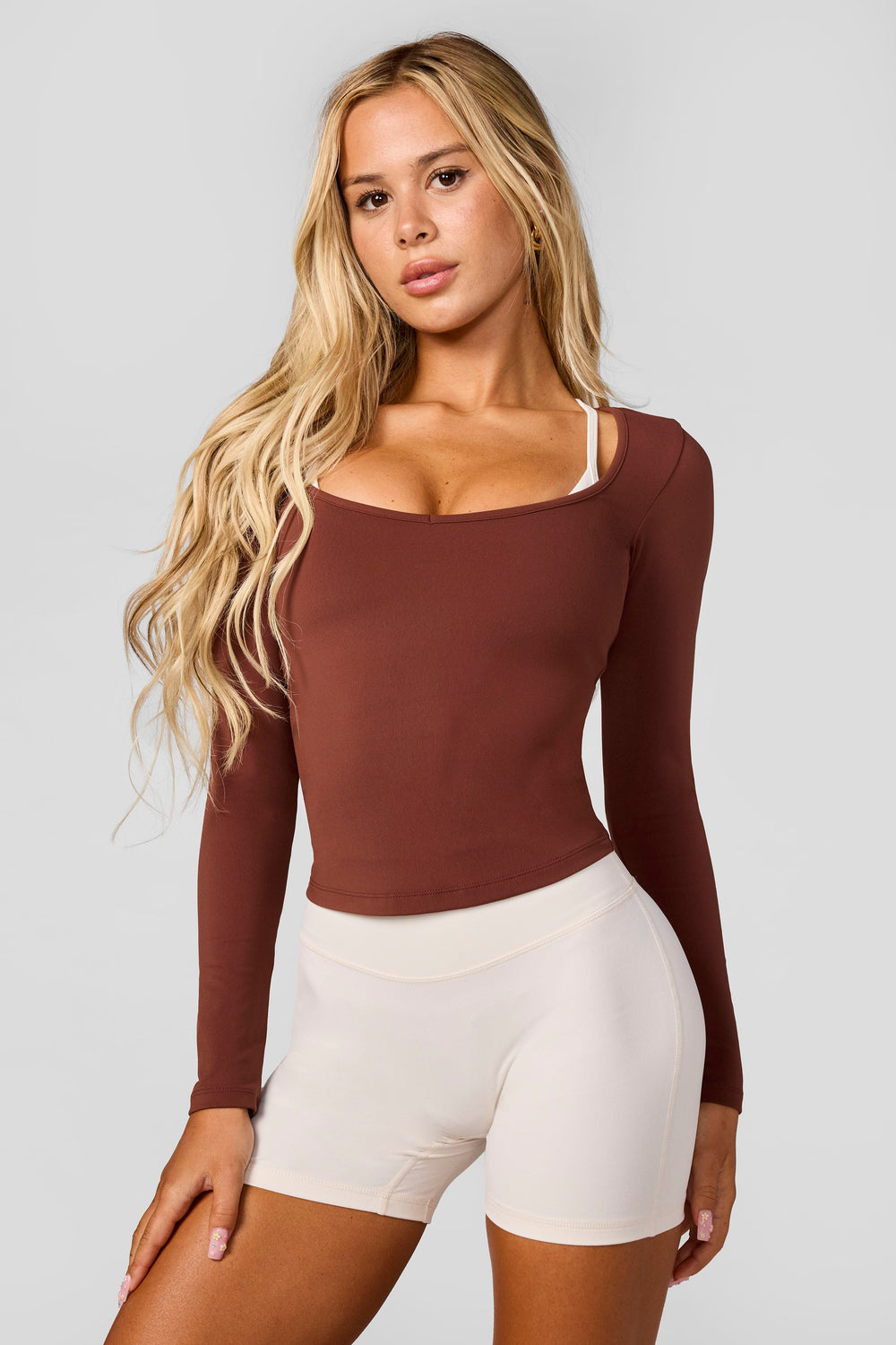 W4249 Sweetheart Neck Top - Brown