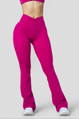 W2229 Buttersoft Scrunch Band Flare Leggings (reg) - Berry Pink