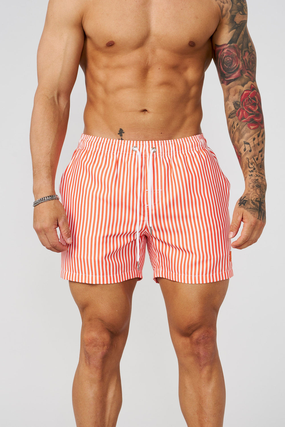 1056 - Striped Swim Shorts - Orange