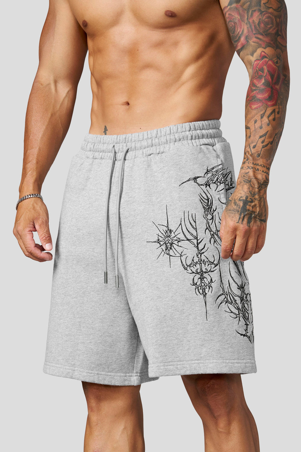 1093 - Cyberpunk Fleece Shorts - Heather Grey