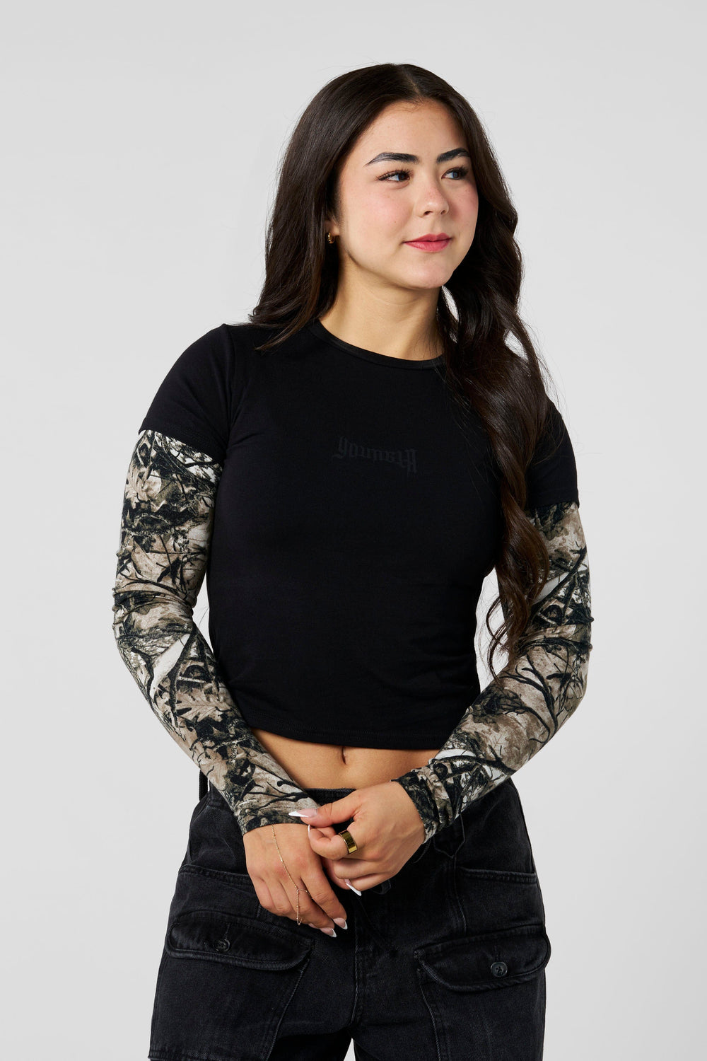 W4293 - Camo Twofer Baby Tee - Green Real Tree Camo