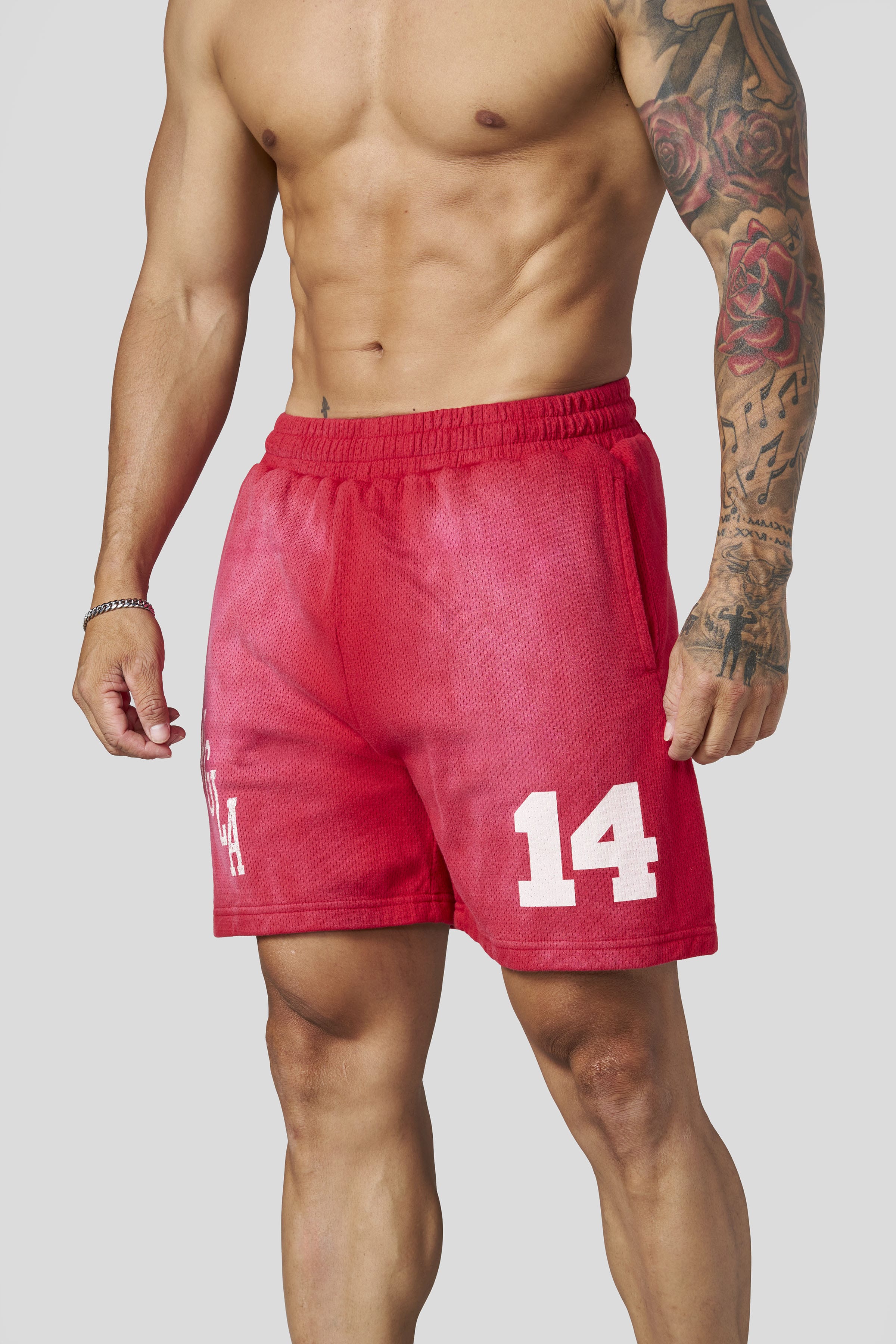 1123 - Golden Era Cotton Mesh Shorts - Red Wash