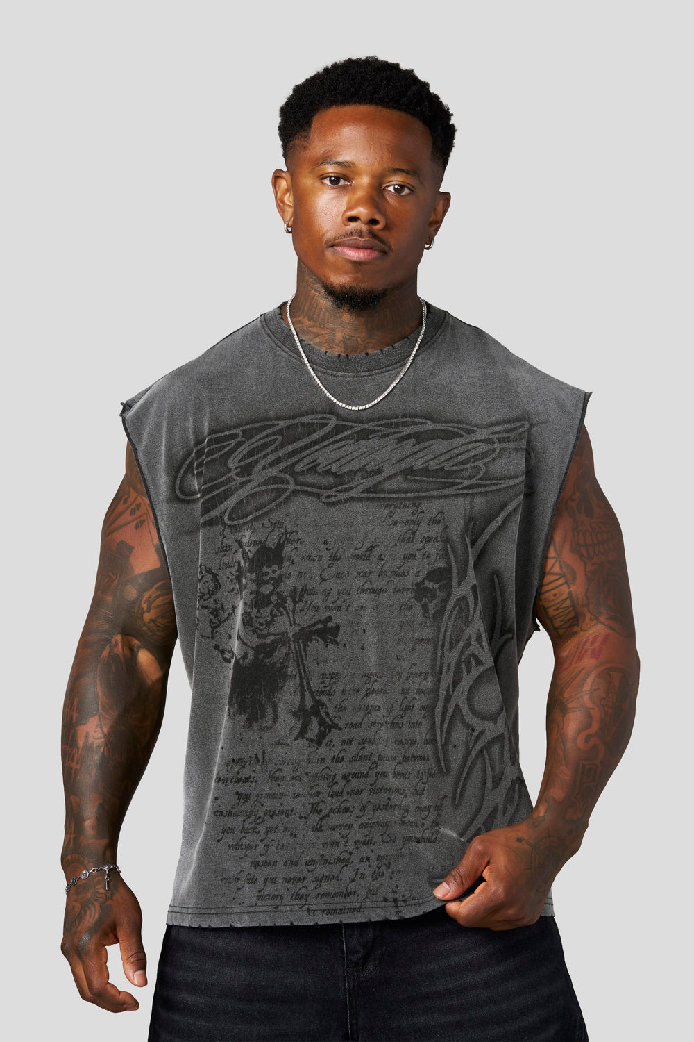 3095 - Sacred Sigil Cut-Offs - Black Wash