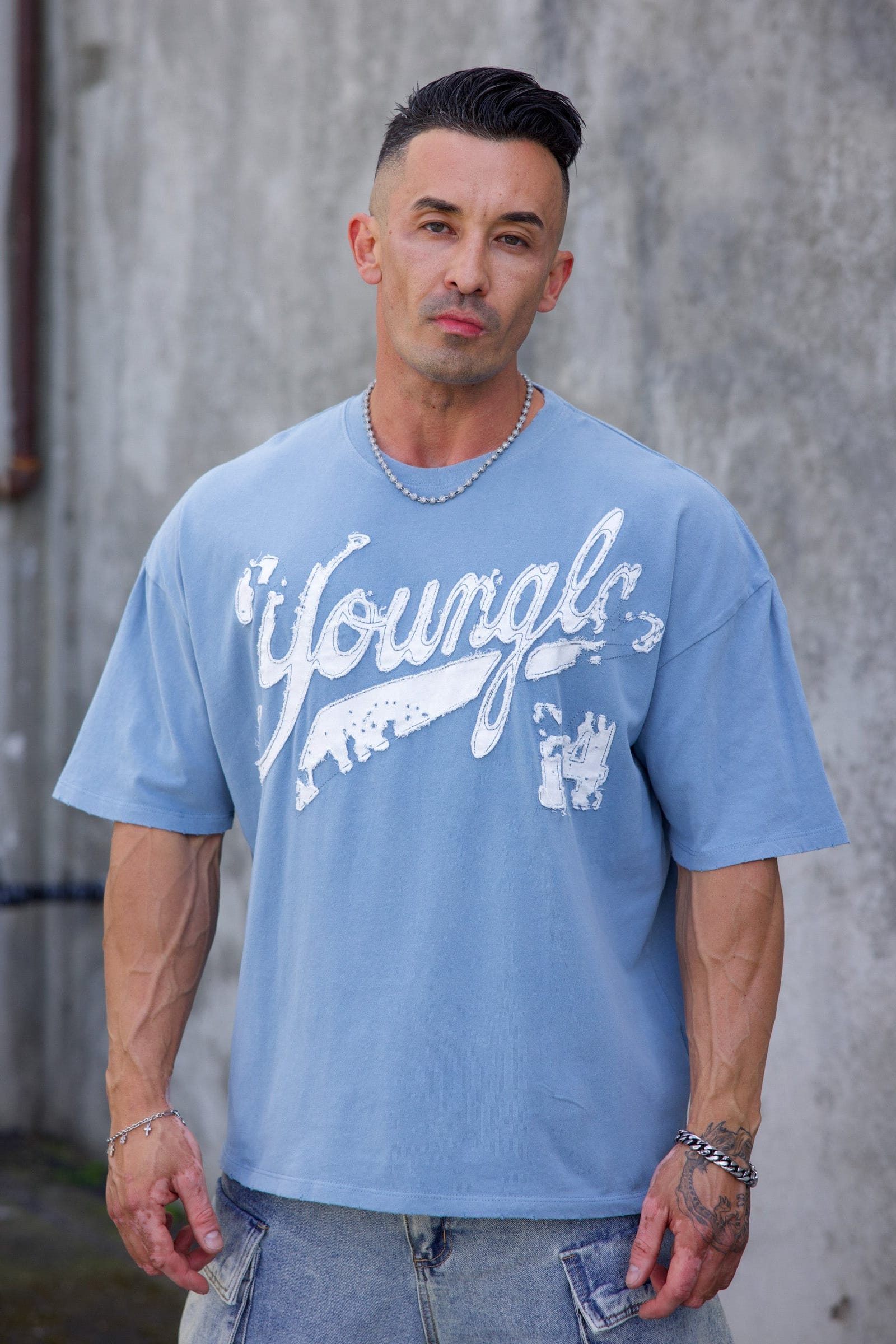 4182 - Distressed Script Tees - Blue Wash
