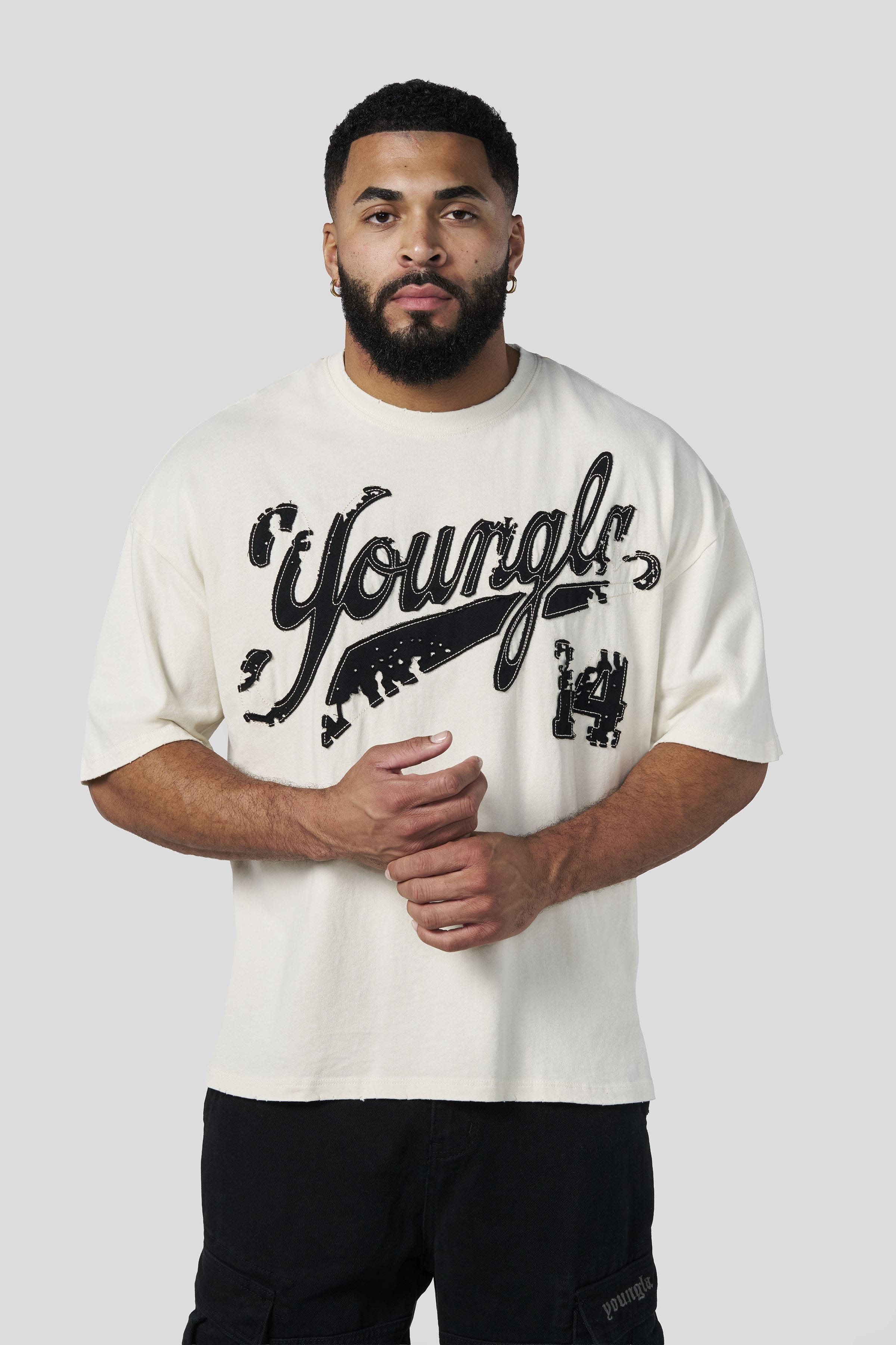 4182 - Distressed Script Tees - Off-White