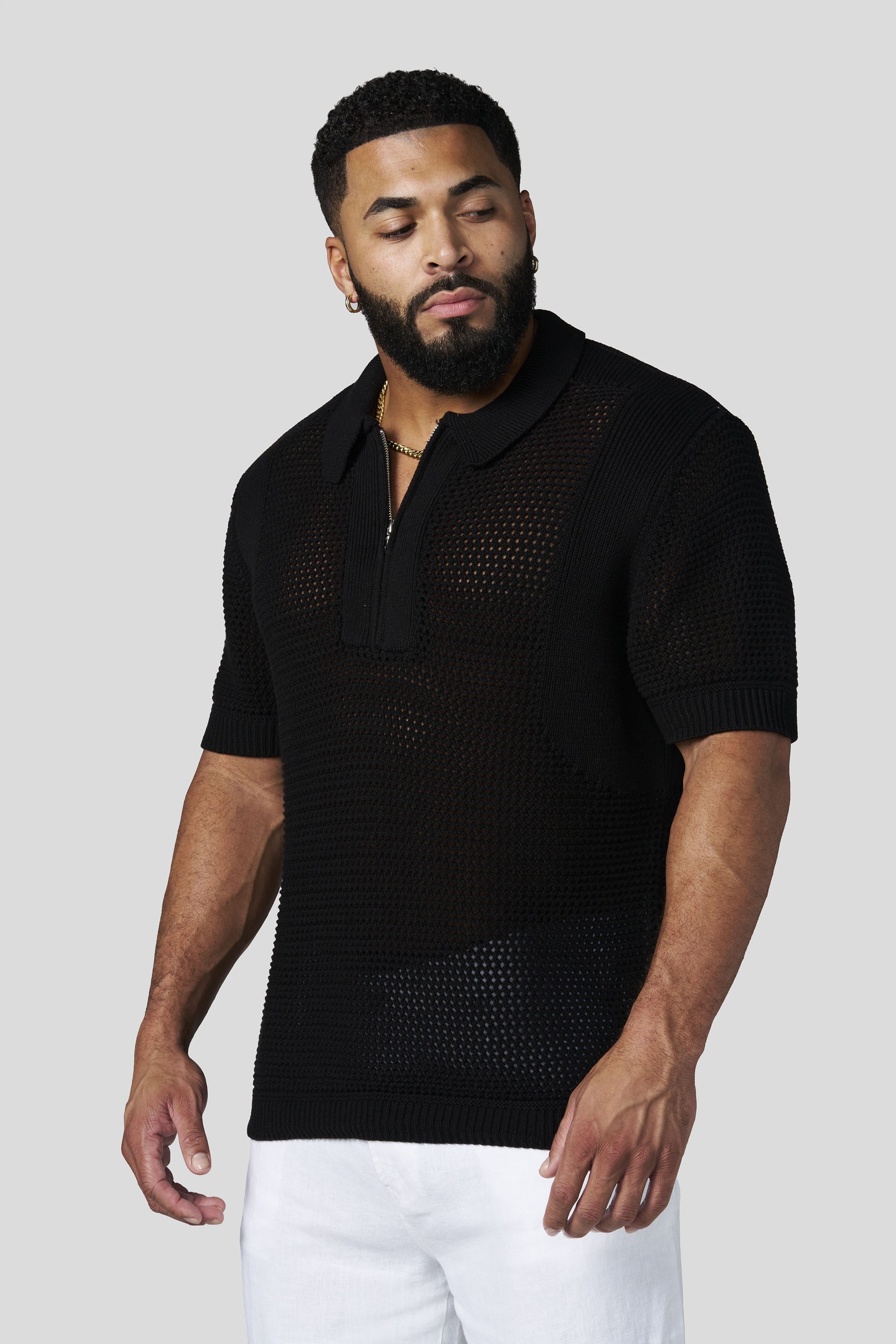 4308 - Upscale Crochet Polos - Black