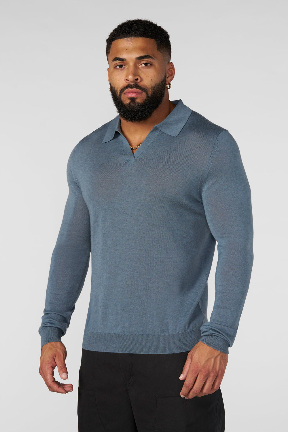 8018 - Monaco Wool Longsleeve Polo - Slate Blue