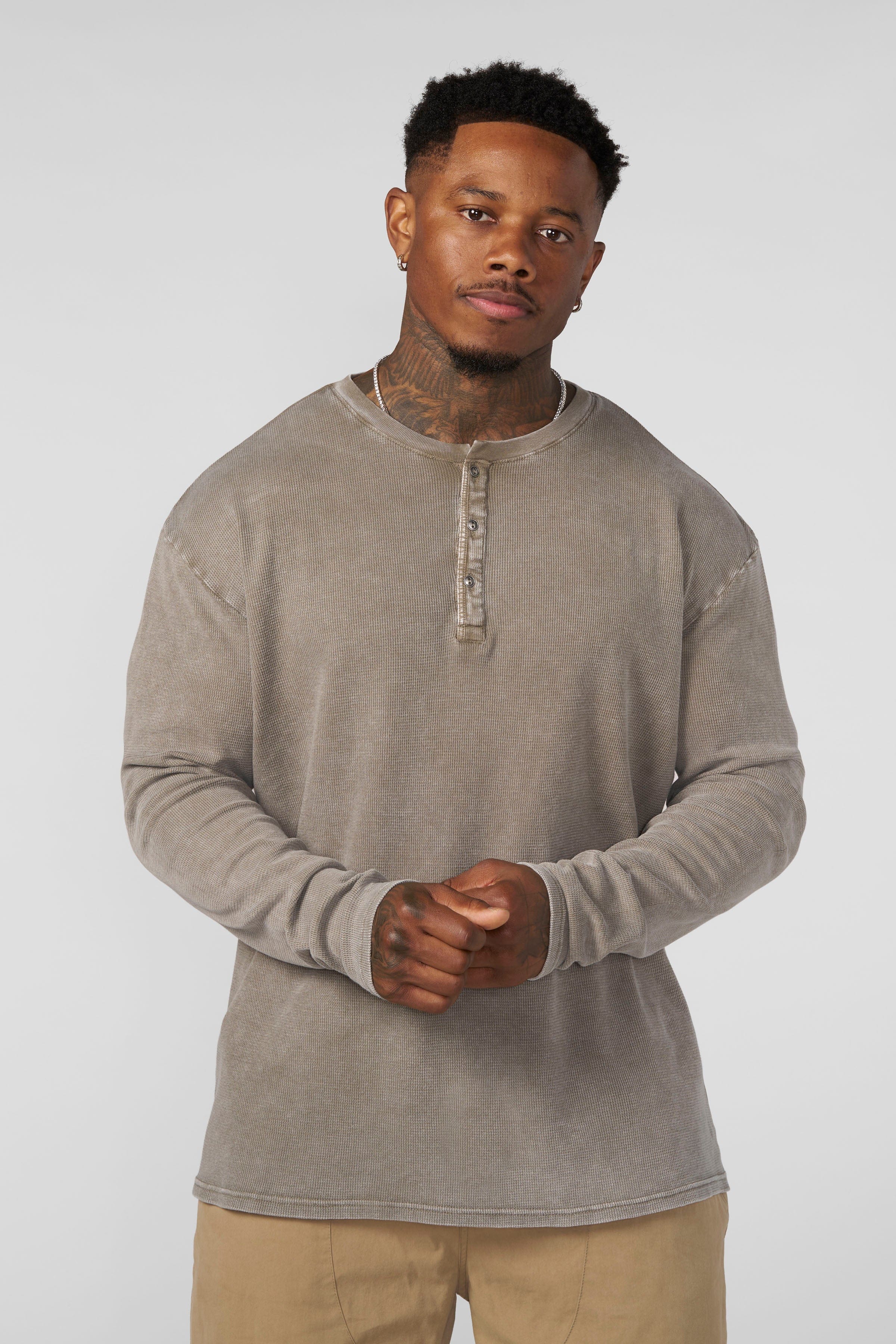 8034 - Henley Thermal Longsleeves - Peat Wash