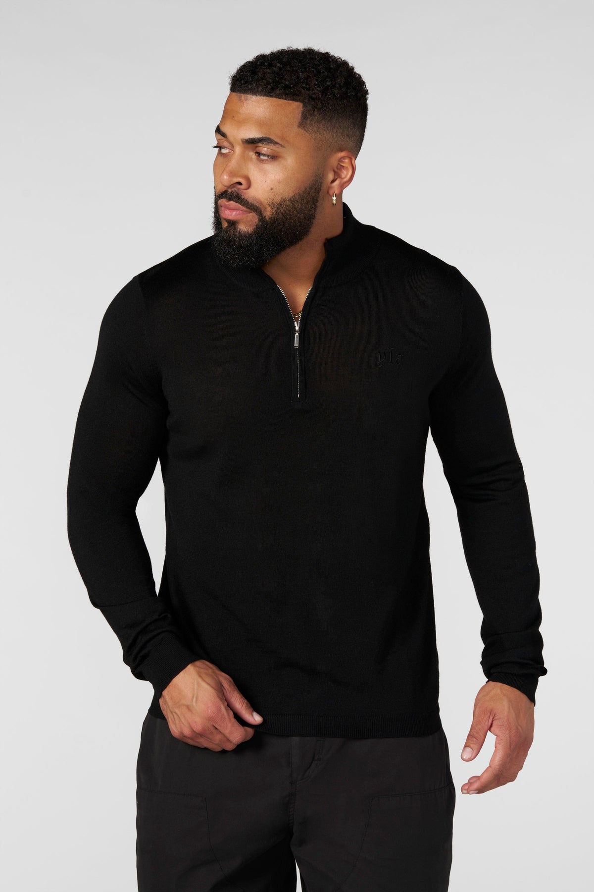 8048 - Monaco Wool Quarter-Zip Sweaters - Black