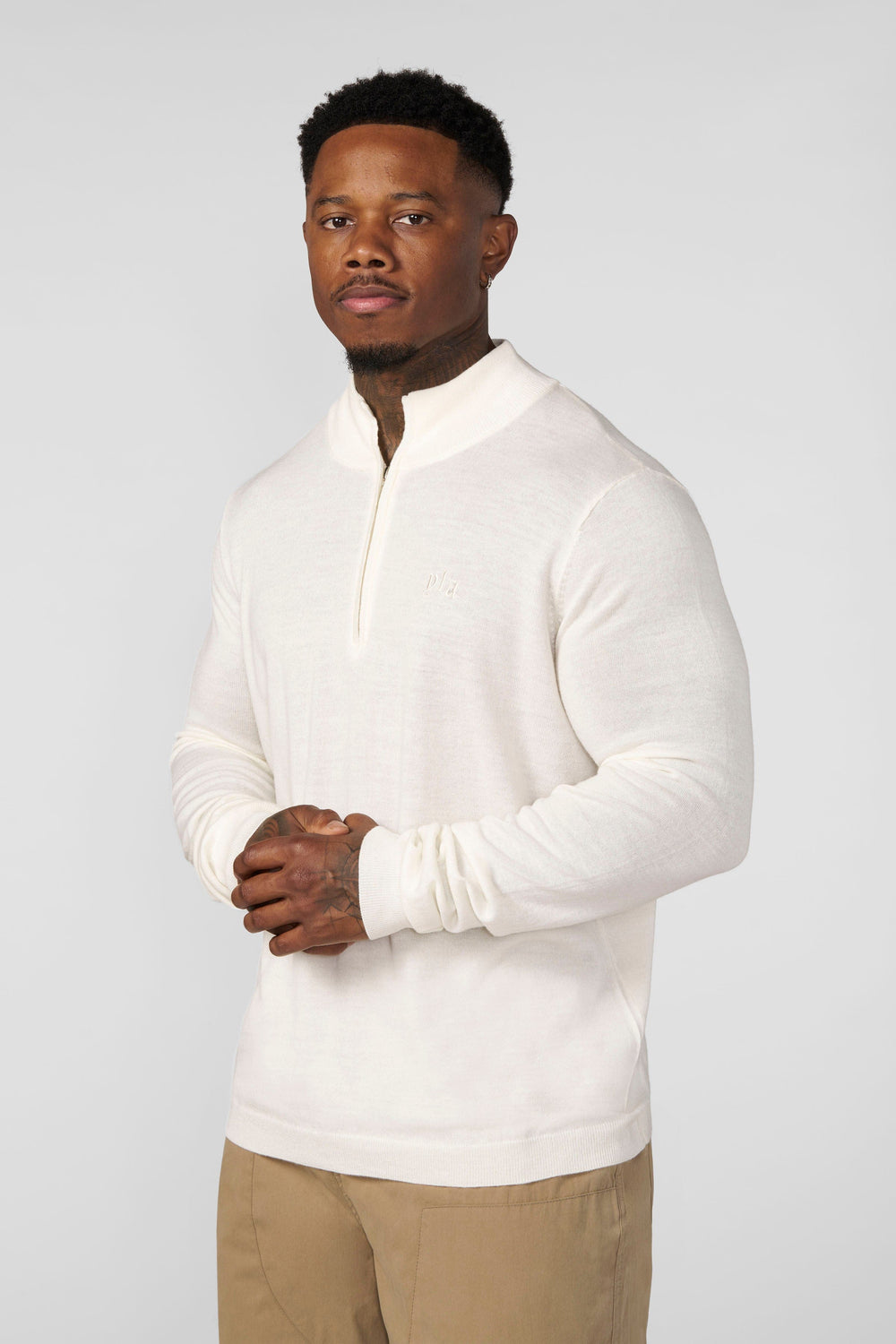 8048 - Monaco Wool Quarter-Zip Sweaters - Off-White