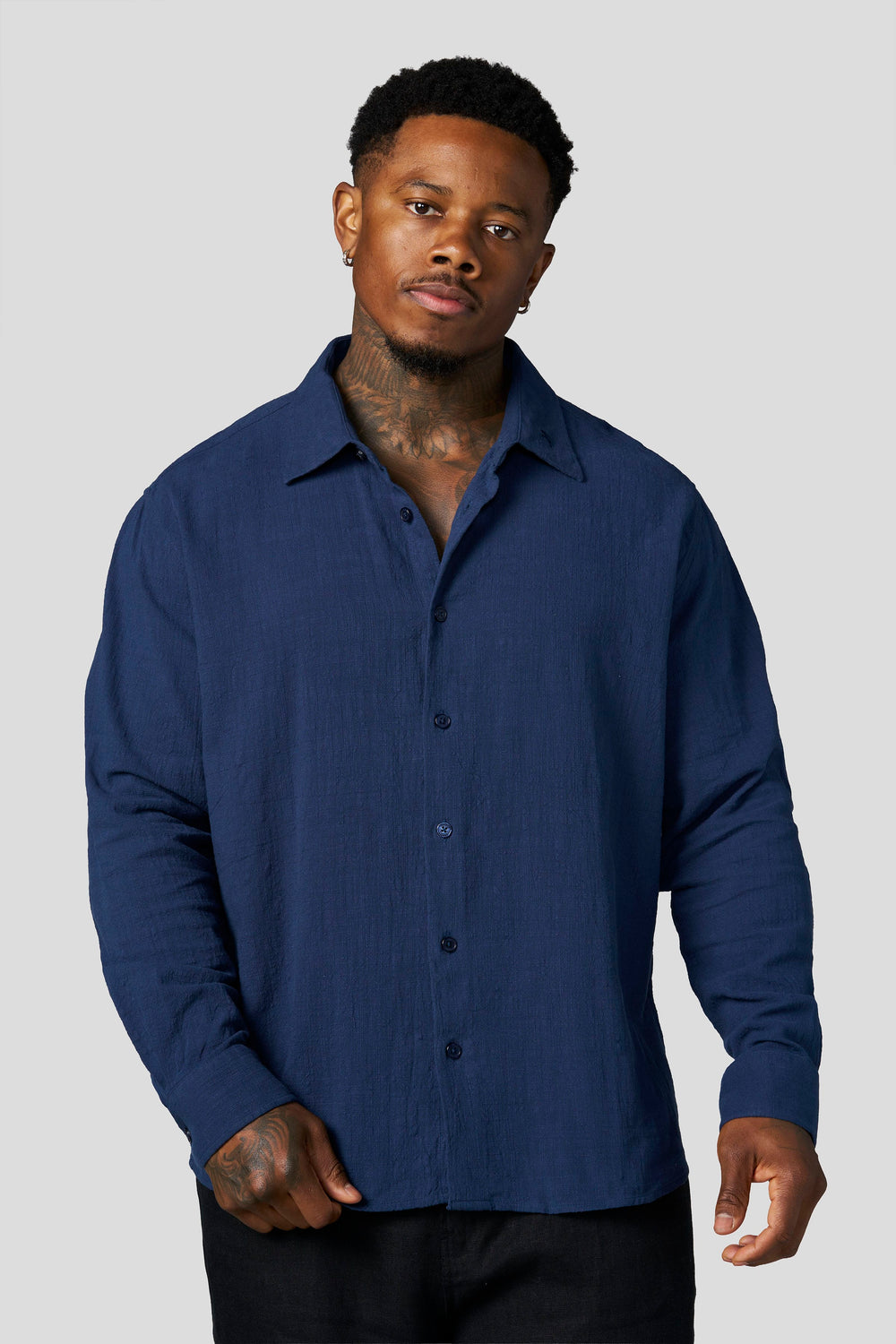 8095 - Cotton Linen Button-Ups - Navy