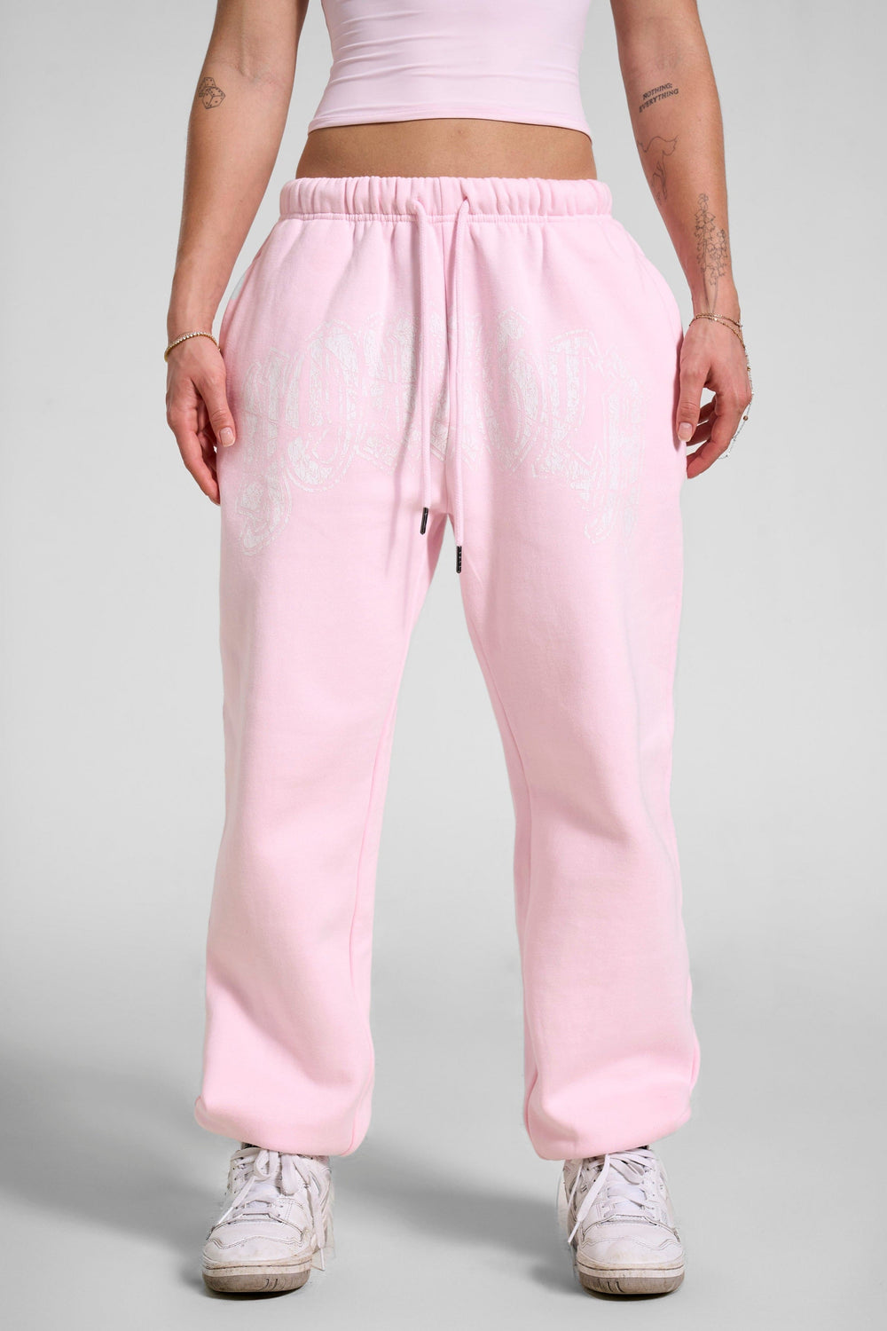 W257 My eyes are up here Jogger - Pink