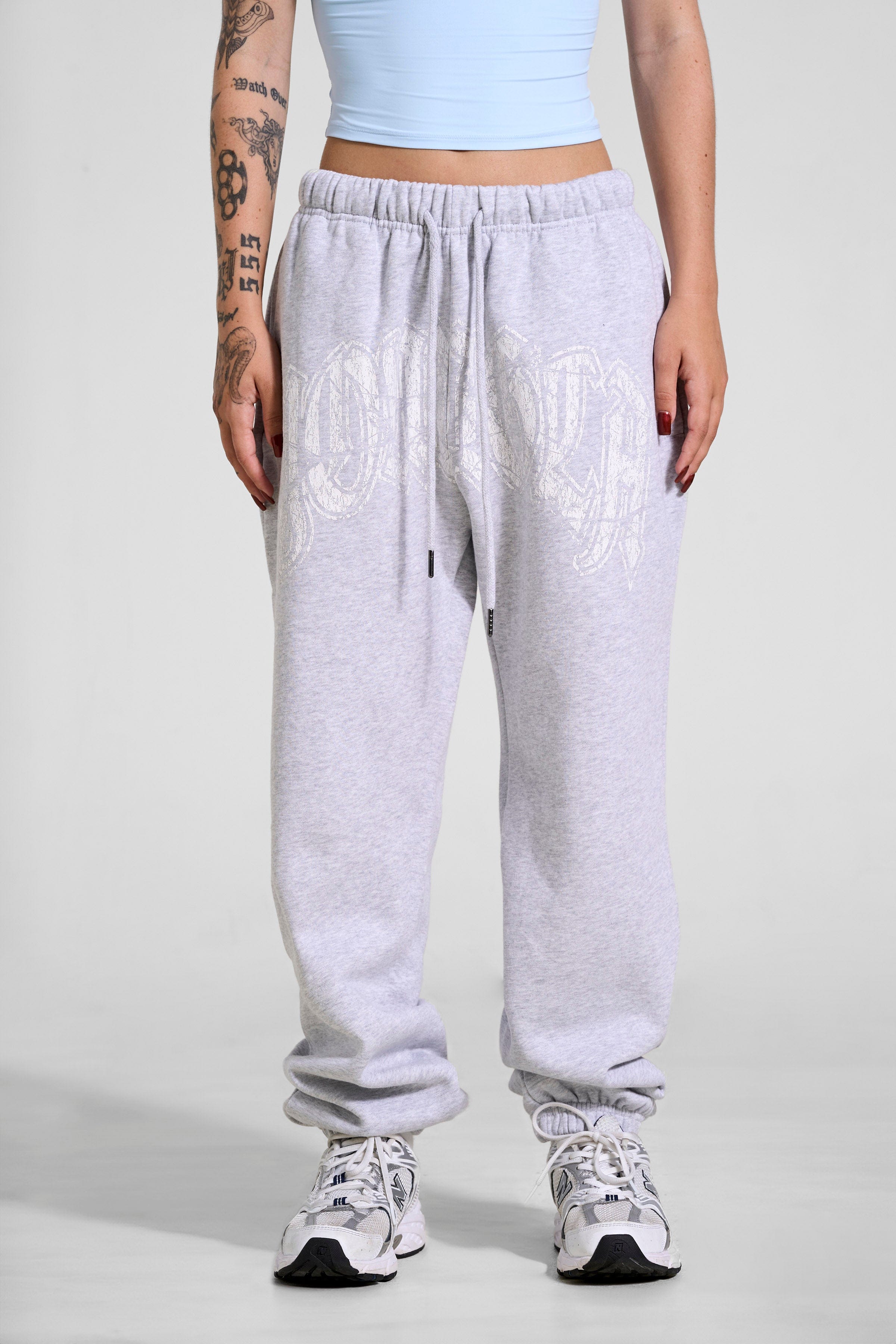 W257 My eyes are up here Jogger - Heather Grey