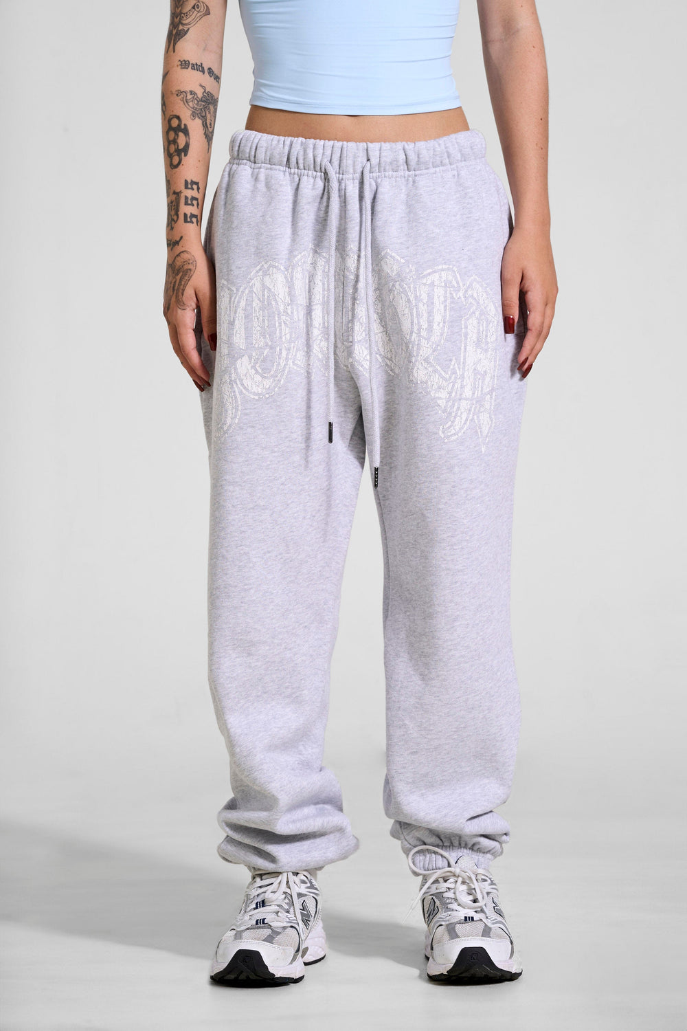 W257 My eyes are up here Jogger - Heather Grey