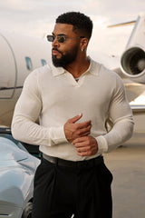 8018 - Monaco Wool Longsleeve Polo - Off-White