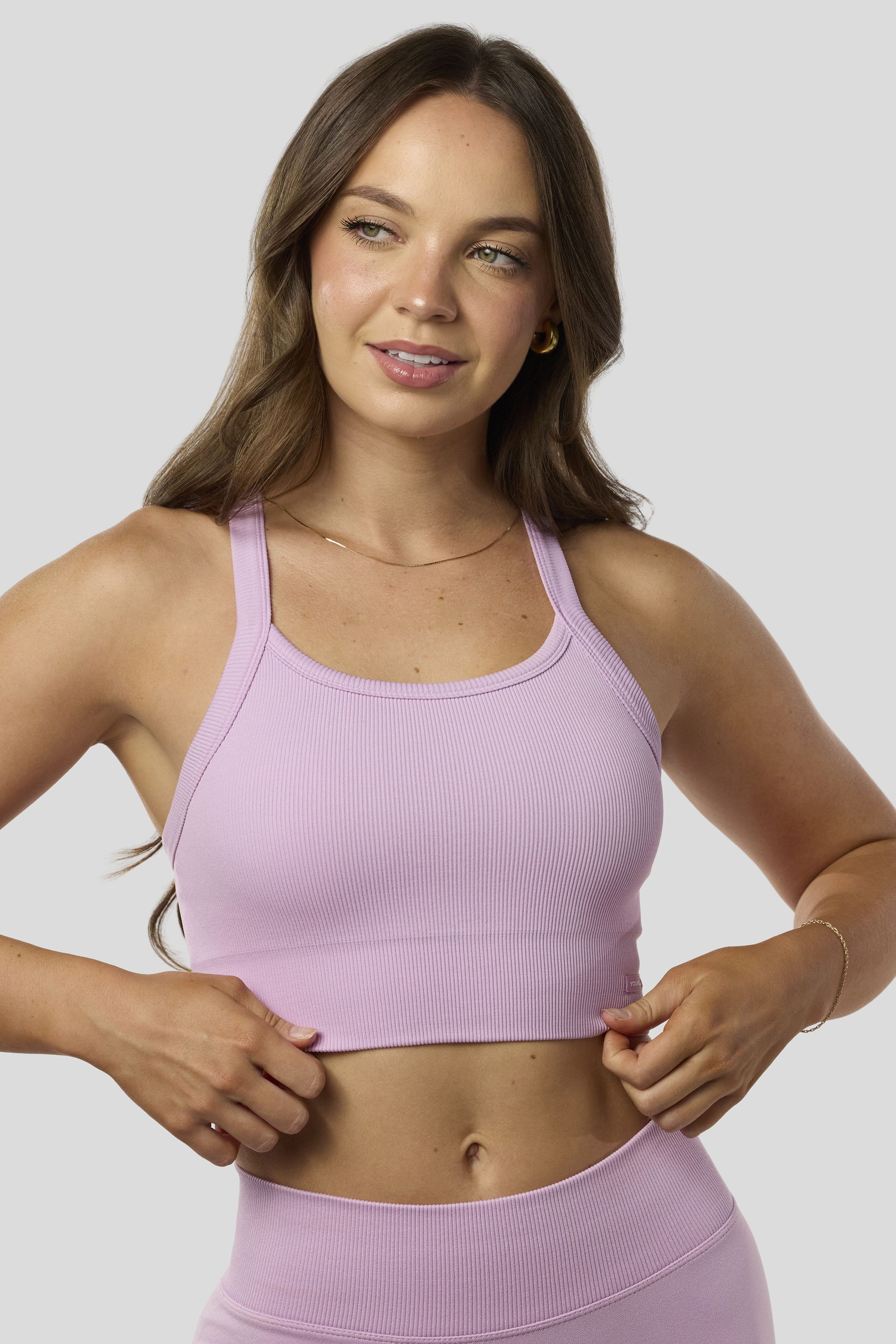 W3147 - Pulse Seamless Racerback Crop Tank - Pink