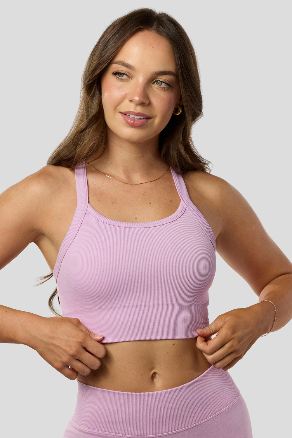 W3147 - Pulse Seamless Racerback Crop Tank - Pink