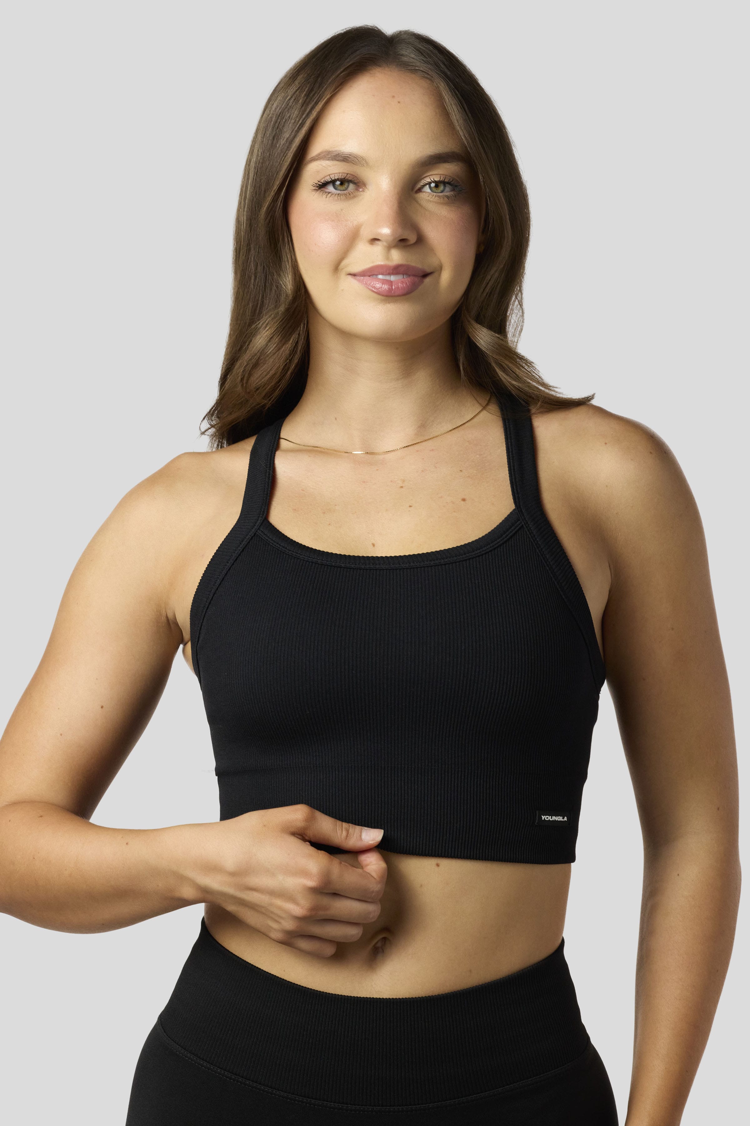 W3147 - Pulse Seamless Racerback Crop Tank - Black